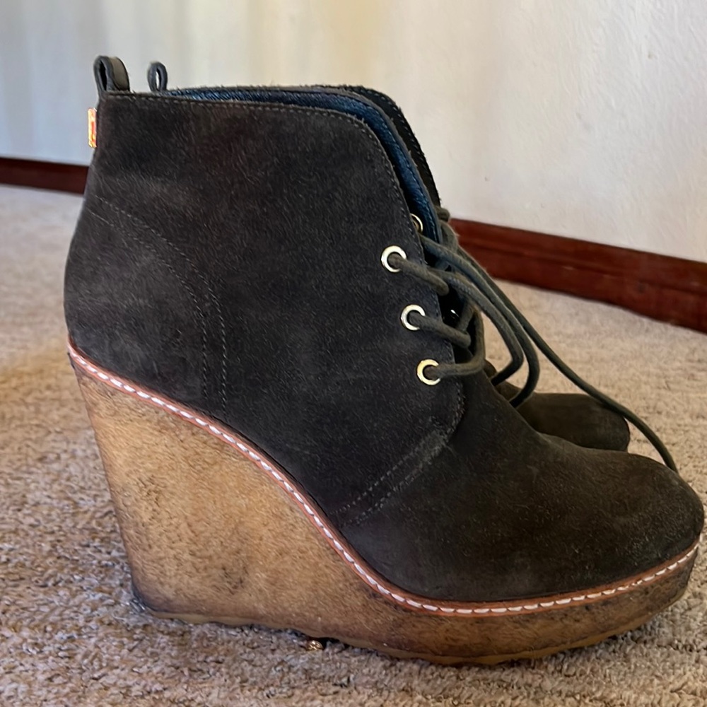 Tory Burch leather platform wedge ankle boots heels Denise 7